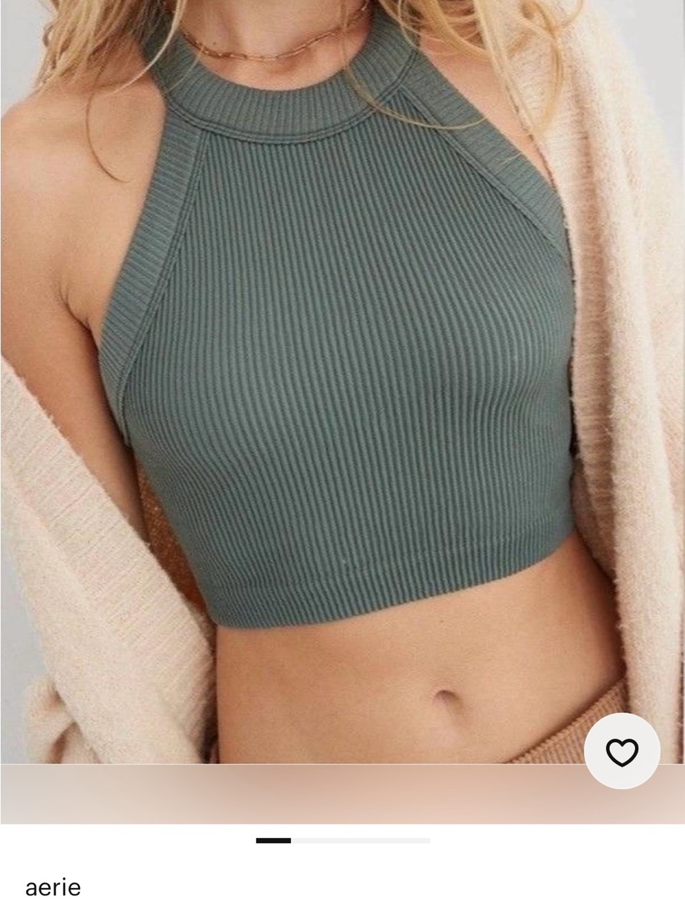 BUNDLE (2) Aerie Superchill Seamless Ribbed Halter and Ruched Sage Crop Tops